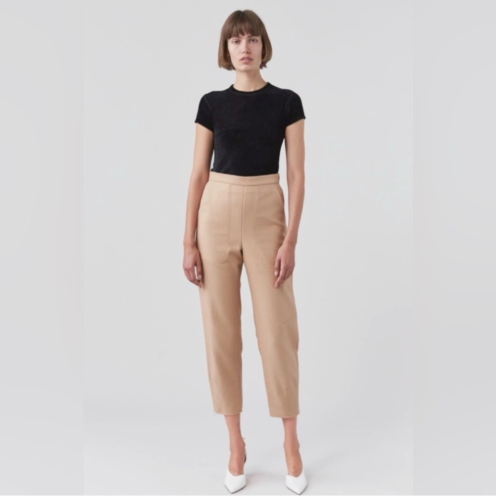 Rachel Comey Logos Barrel Leg Tapered Twill Pants Trousers Tan Minimalist Size 8